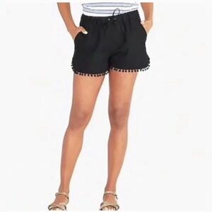 J. Crew Black Linen/Cotton Blend Drawstring Pull On Pom Pom Fringe Shorts Medium